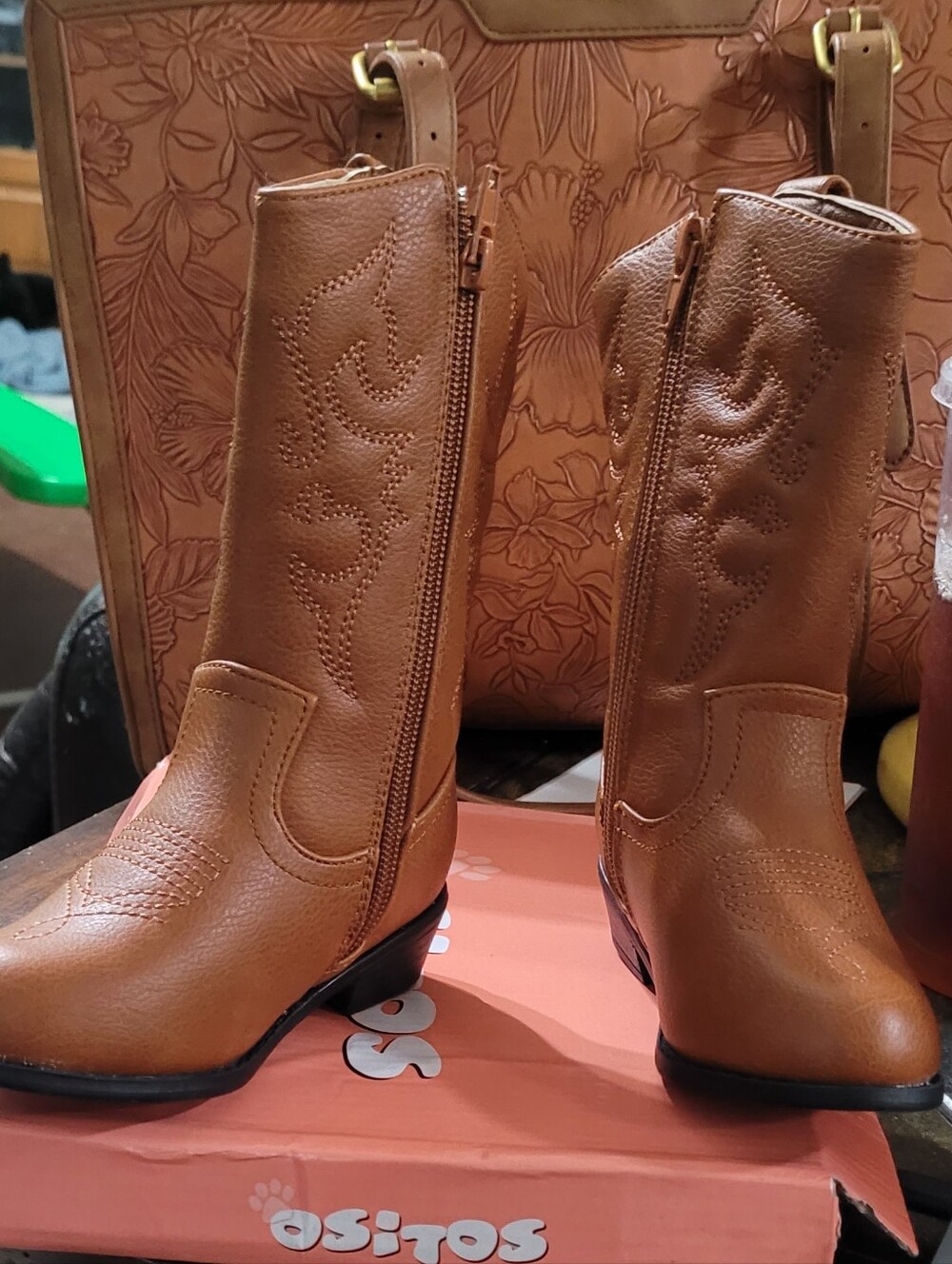 Ositos Brown Western Zip-Detail Cowboy Boots Sz 6t